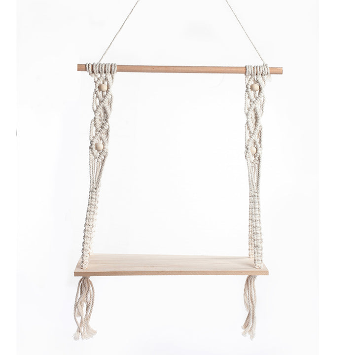 Macramé Swing Shelf with Wooden Accents Kalsten