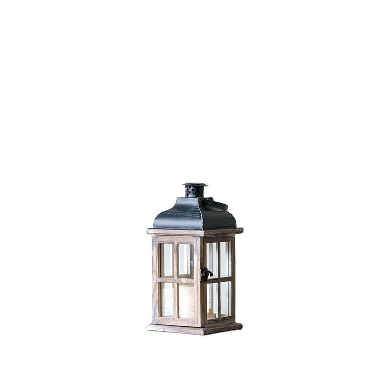 Multi-Piece Rustic Wooden Candle Lanterns with Metal Tops and Paneled Glass Kalsten