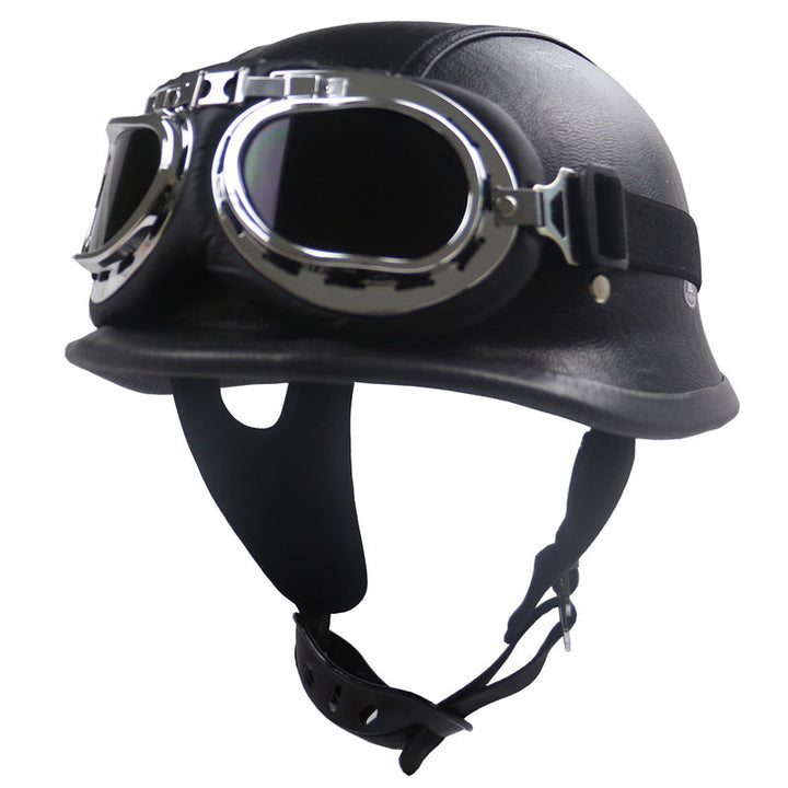 Vintage-Styled Motorcycle Helmet with Integrated Goggles Kalsten