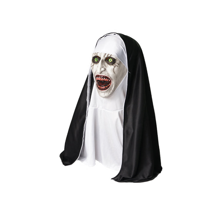 Horror mask Nun made of latex with realistic facial profiling and fabric hood