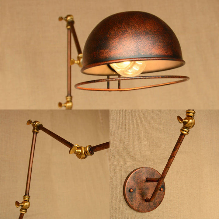 Kalsten | Vintage Industrial Bowl Wall Lamp 1 Light Iron Wall Lamp with Rotatable Arm in Black/Metal