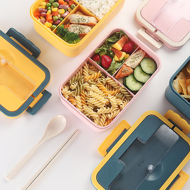 Multi-Sectional Food Storage Bento Box with Secure Locking Lid