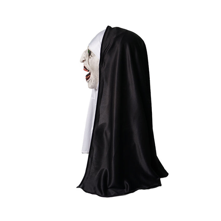 Horror mask Nun made of latex with realistic facial profiling and fabric hood