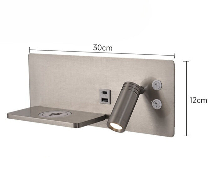 Modern LED wall lamp with USB connection, wall lamp with shelf for bedroom & office | Kalsten