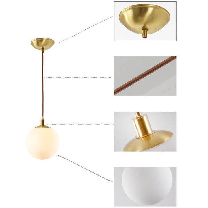 Pendant Light Glass 9.8 in Adjustable White Gold Hallway Living Room Bedroom Lighting Fixture Modern Hanging Lamp | Kalsten