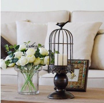 Antique-Style Distressed Metal Birdcage Tabletop Candle Holder & Display Stand Kalsten