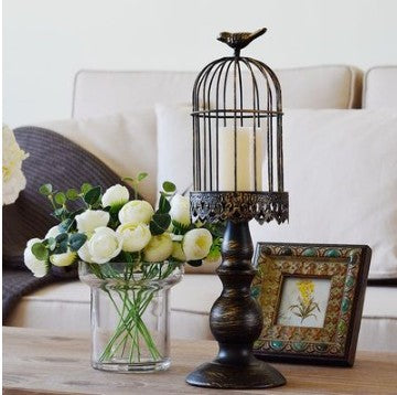 Antique-Style Distressed Metal Birdcage Tabletop Candle Holder & Display Stand Kalsten