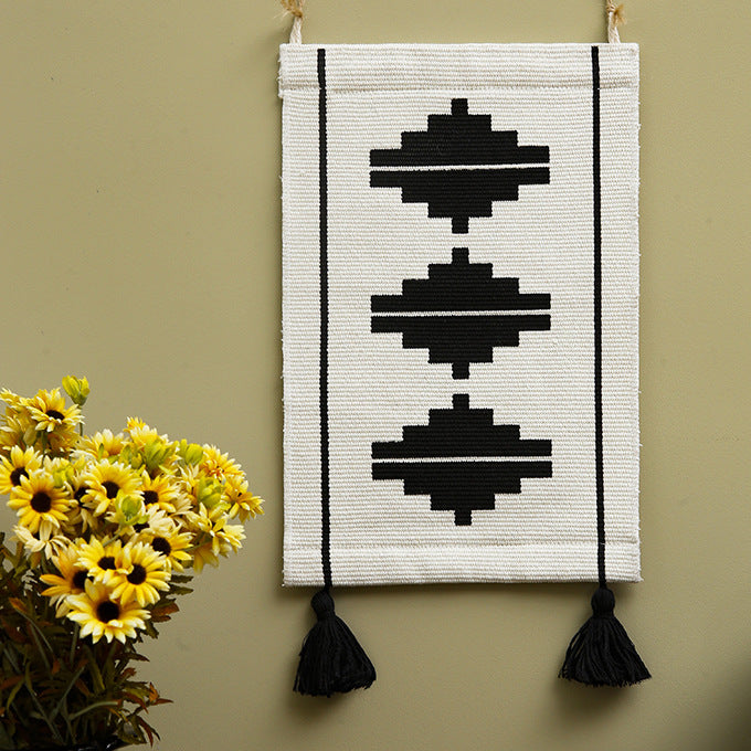 Woven wall hanging with graphic ethnic relief and tassels Kalsten
