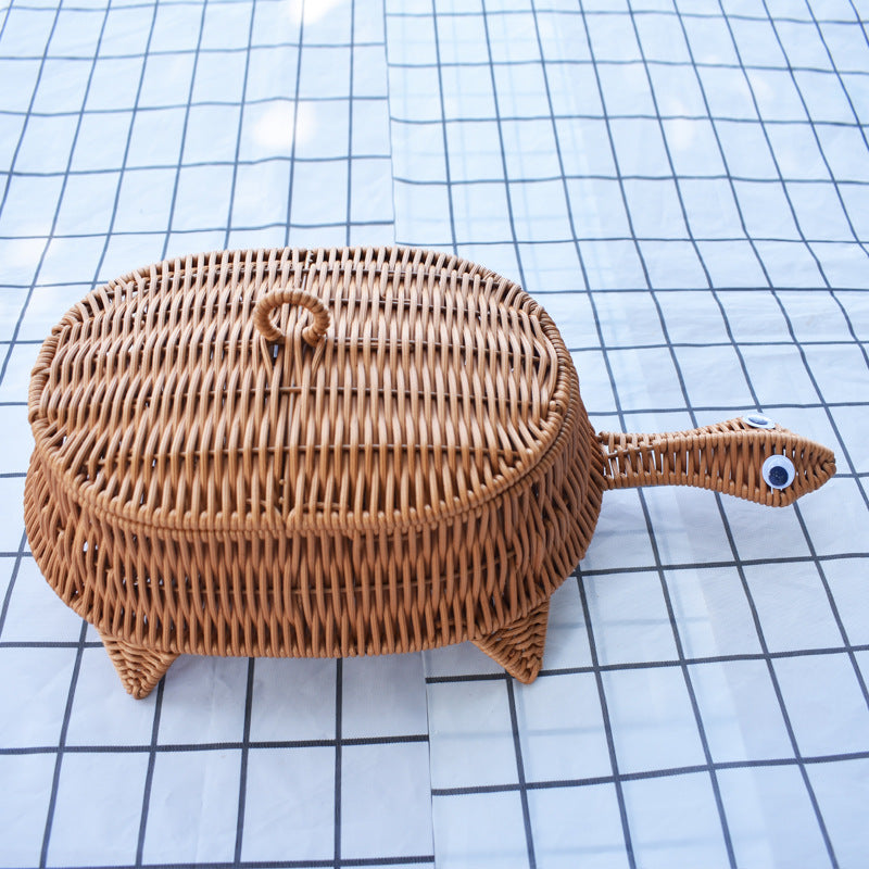 Turtle-Shaped Handcrafted Wicker Storage Basket Kalsten