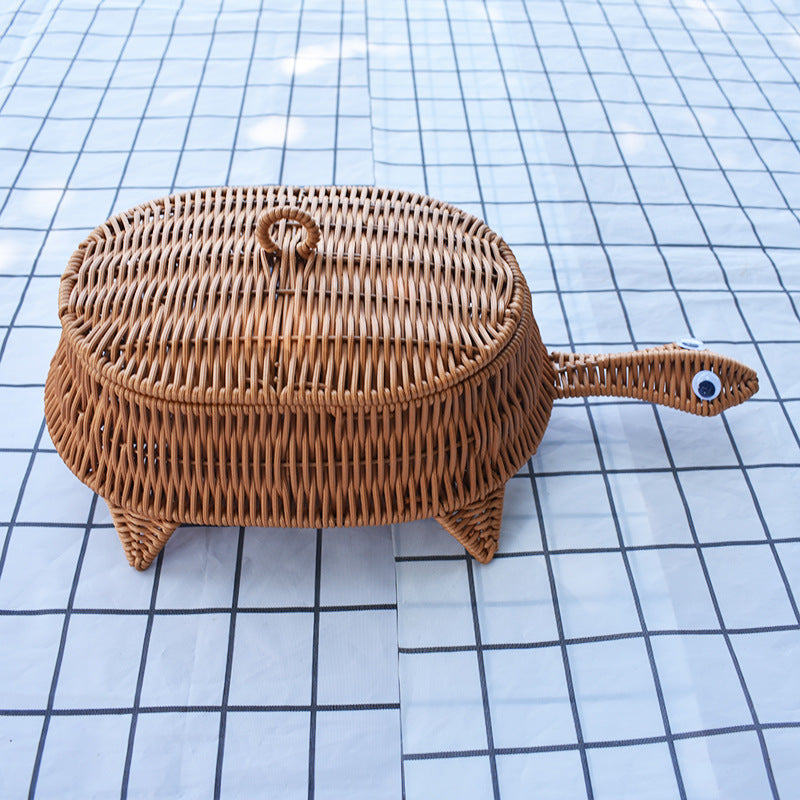 Turtle-Shaped Handcrafted Wicker Storage Basket Kalsten
