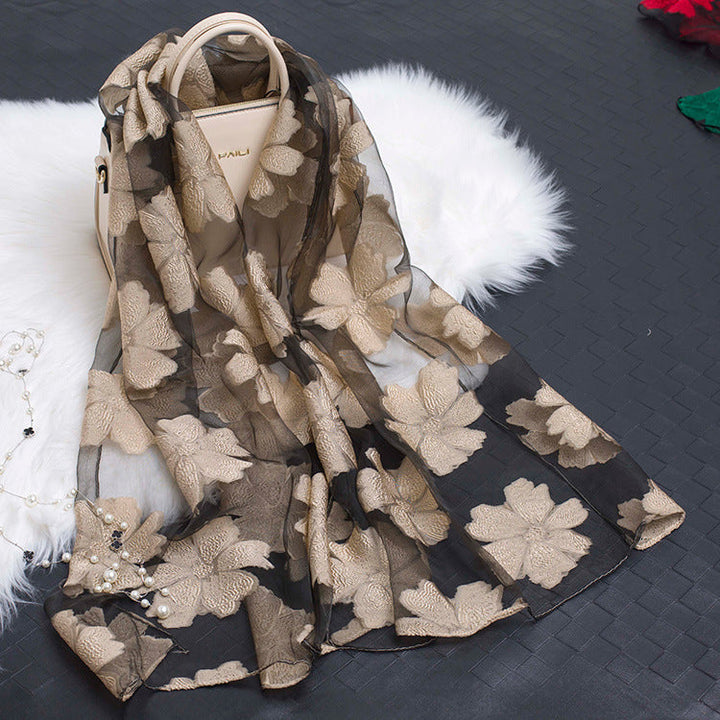 Kalsten | Silk scarf with cut flowers hollow motif