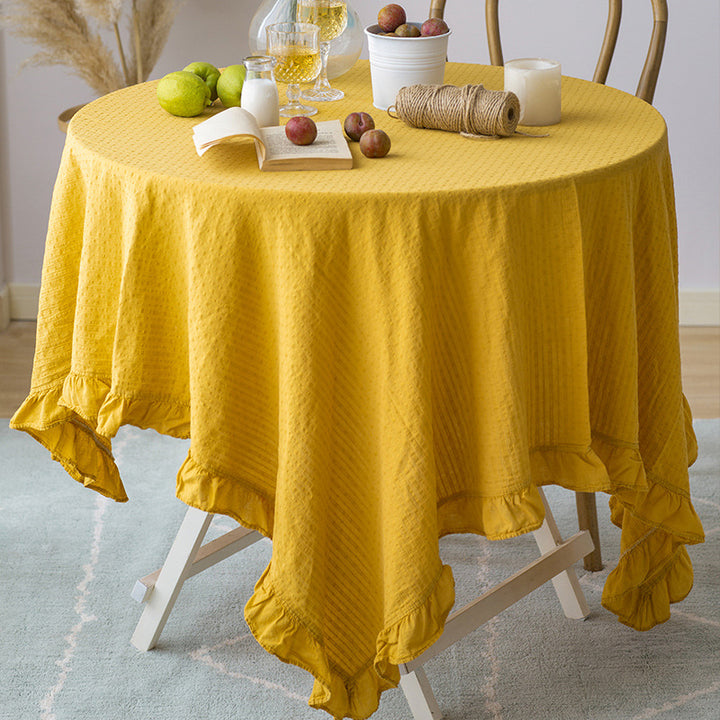 Light cotton gauze tablecloth with frill and natural structure Kalsten
