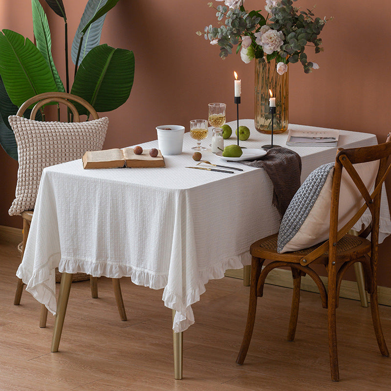 Light cotton gauze tablecloth with frill and natural structure Kalsten