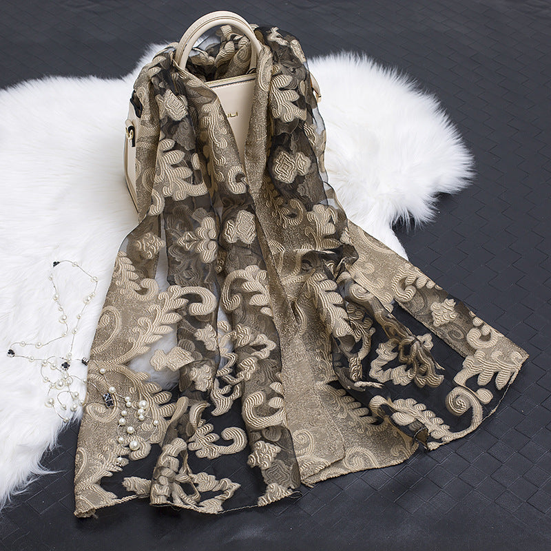 Kalsten | Silk scarf with cut flowers hollow motif