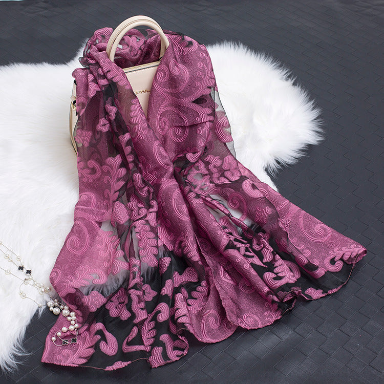 Kalsten | Silk scarf with cut flowers hollow motif