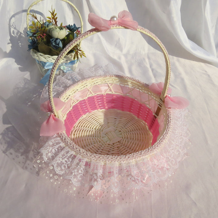 Decorative Lace Trimmed Wicker Basket Kalsten