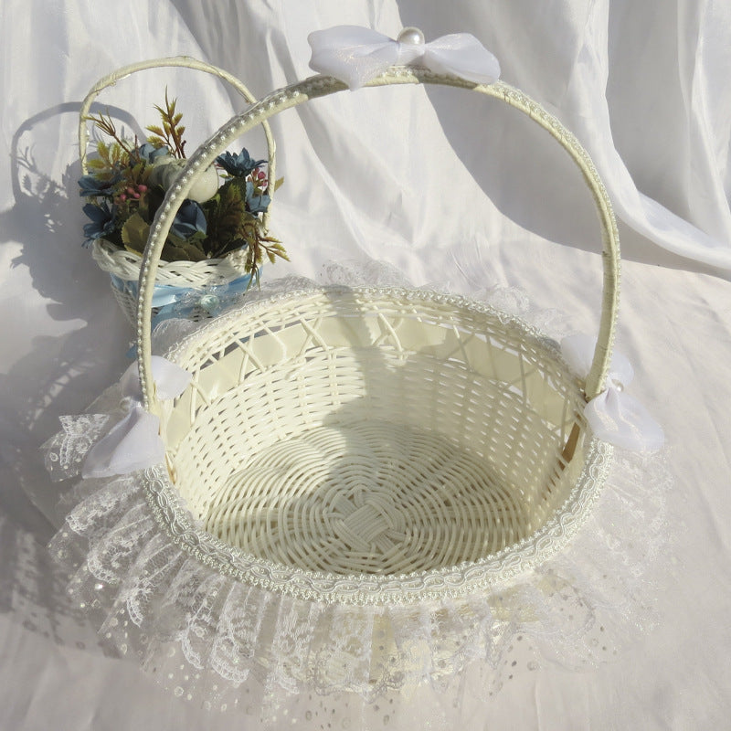 Decorative Lace Trimmed Wicker Basket Kalsten