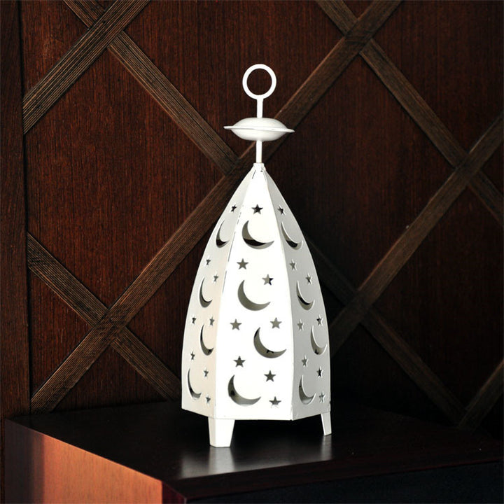 Decorative Moon & Star Metal Table Lantern with Cutout Panels Kalsten