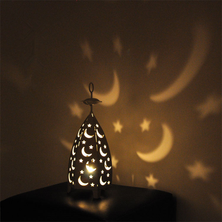 Decorative Moon & Star Metal Table Lantern with Cutout Panels Kalsten