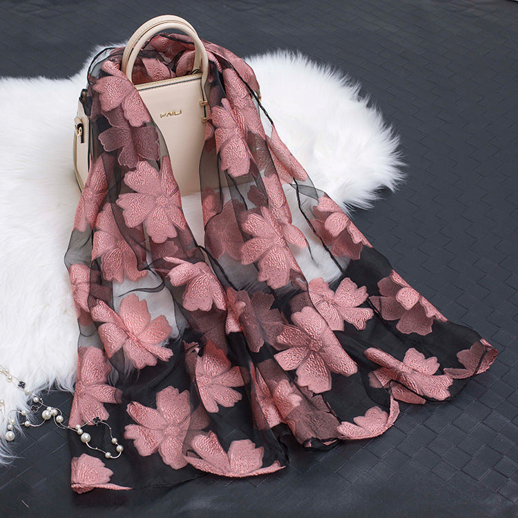 Kalsten | Silk scarf with cut flowers hollow motif