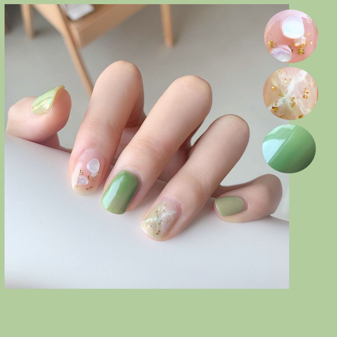 Artful nail extensions with an elegant leaf pattern Kalsten
