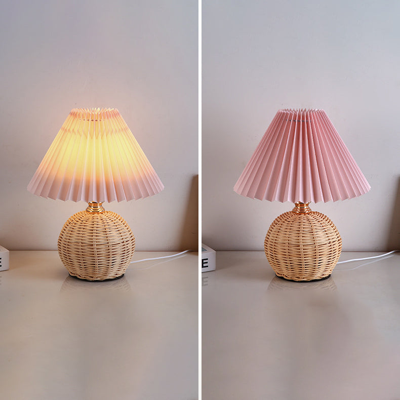 Kalsten | RattaLume Nordic LED Table Lamp | Woven Rattan & Foldable Fabric Shade | Mood Light | Decor for the Bedroom