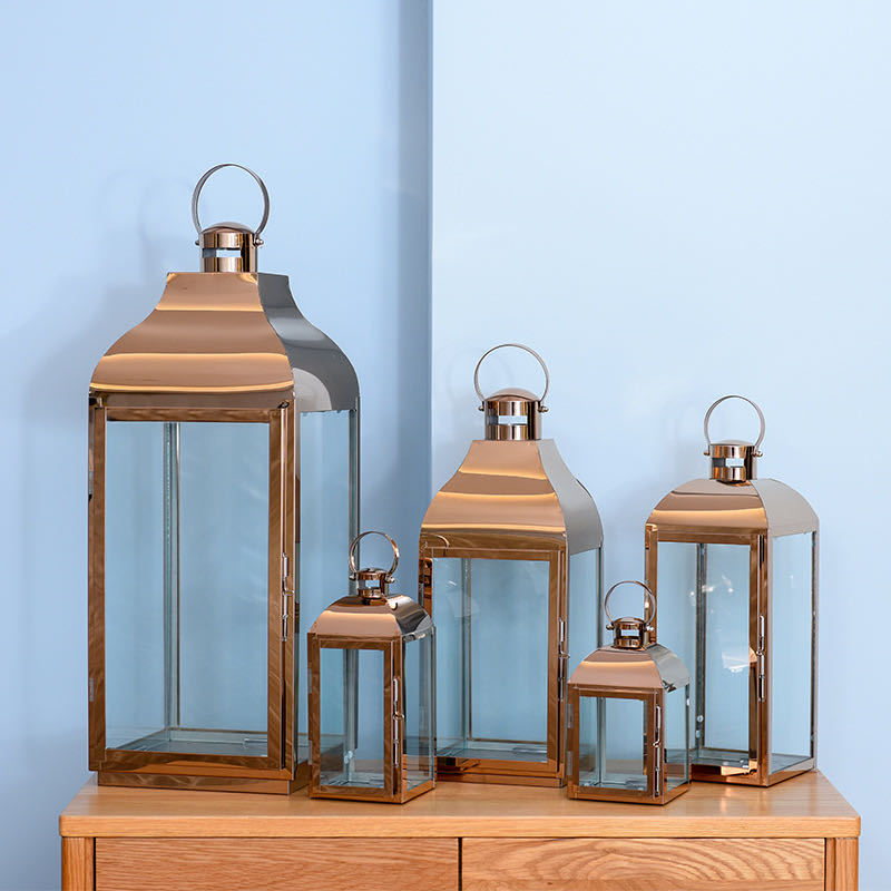 Glass-Paneled Metal Lantern Trio with Carry Rings Kalsten