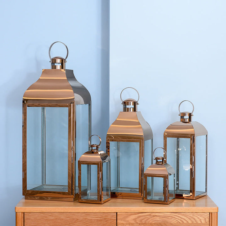 Glass-Paneled Metal Lantern Trio with Carry Rings Kalsten