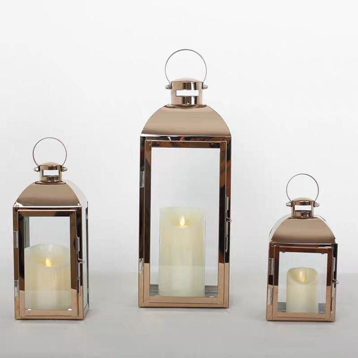 Glass-Paneled Metal Lantern Trio with Carry Rings Kalsten