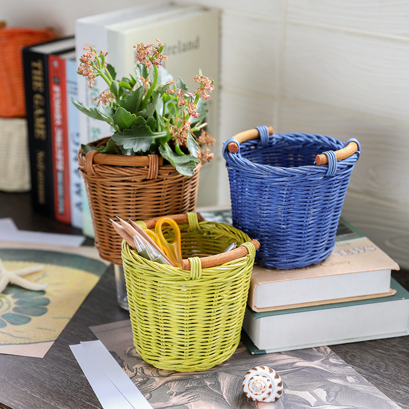 Unisex Handwoven Storage Basket with Wooden Handles Kalsten