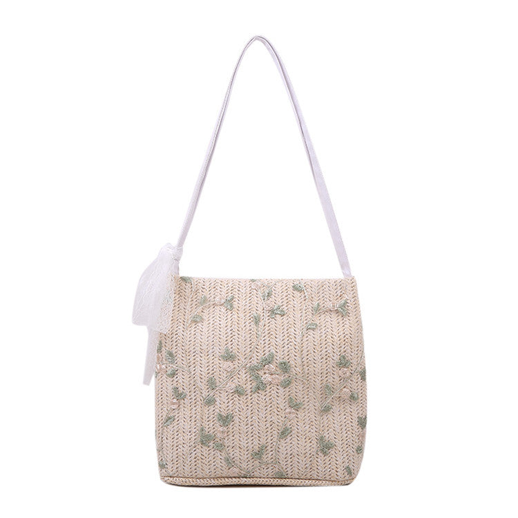 Embroidered Straw Tote Bag