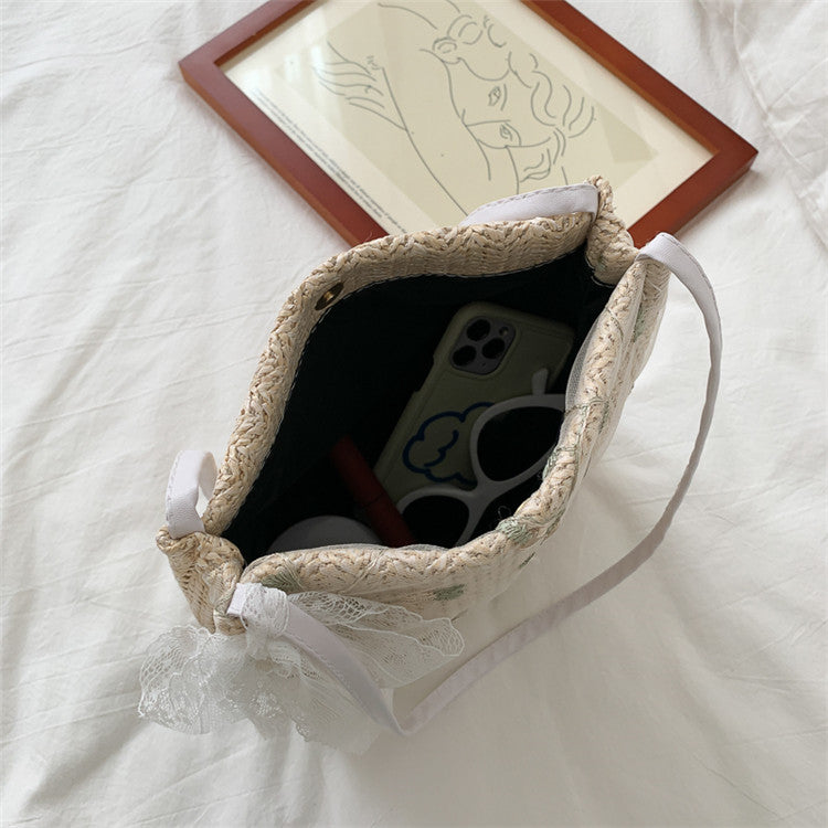 Embroidered Straw Tote Bag