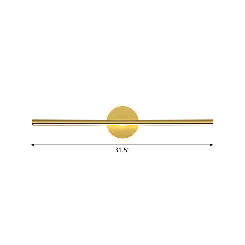 Metal Linear and Round Vanity Wall Light Minimalism LED Wall Sconce Lighting in Gold, 16"/23.5"/31.5" Wide | Kalsten