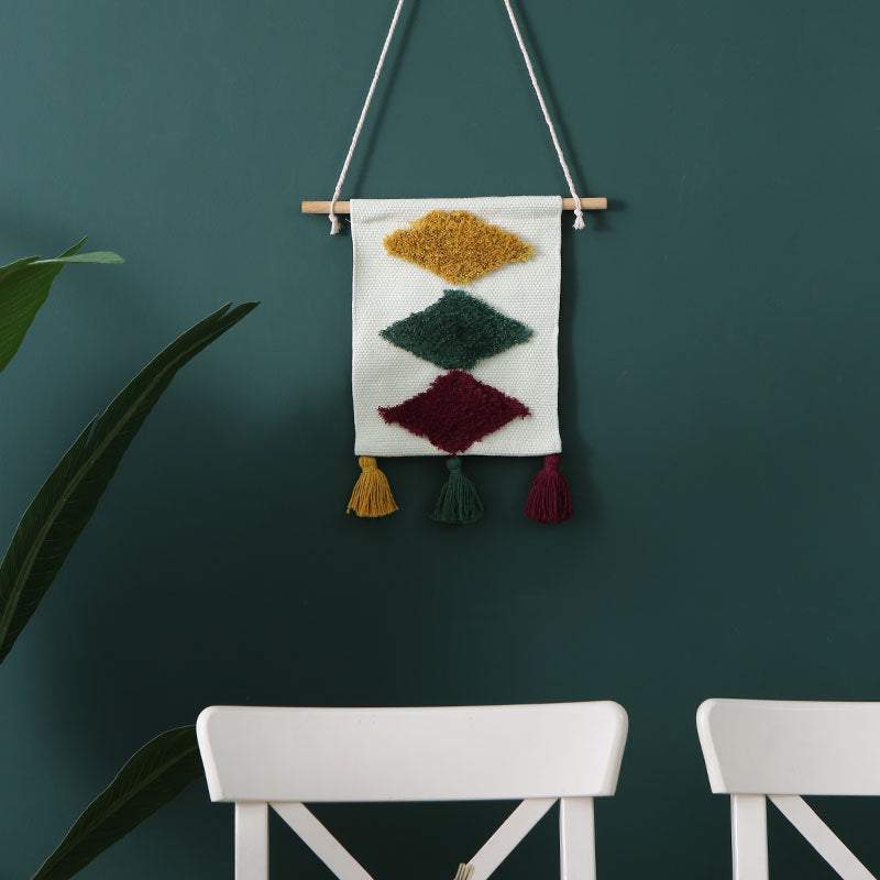 Woven wall hanging with hand-tufted rainbow design, cotton blend and decorative tassels Kalsten
