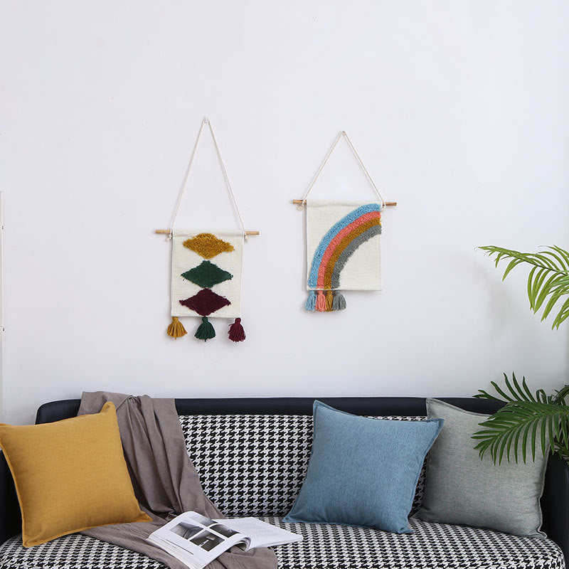 Woven wall hanging with hand-tufted rainbow design, cotton blend and decorative tassels Kalsten