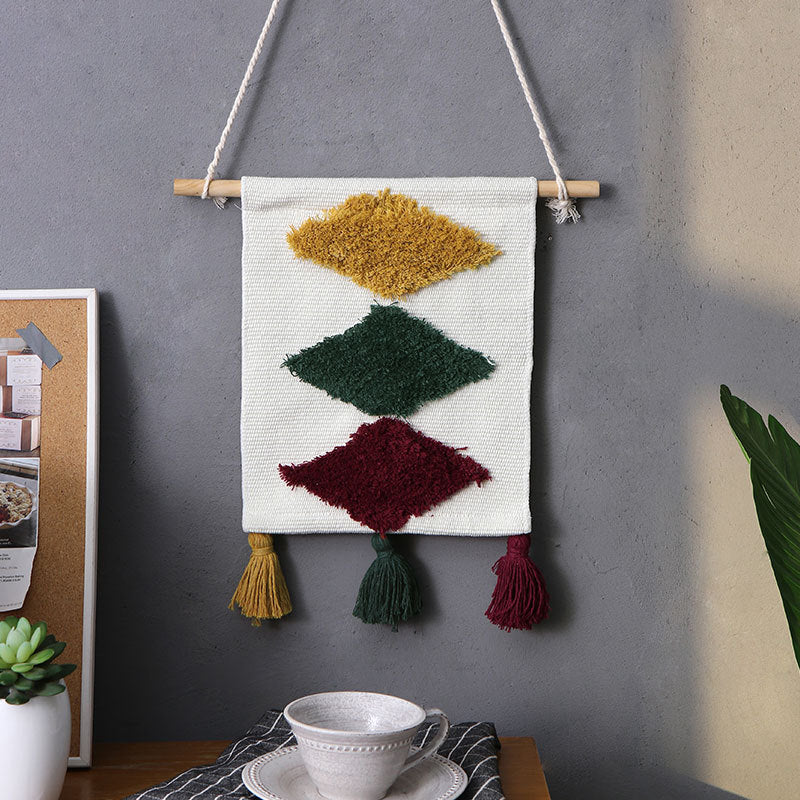 Woven wall hanging with hand-tufted rainbow design, cotton blend and decorative tassels Kalsten