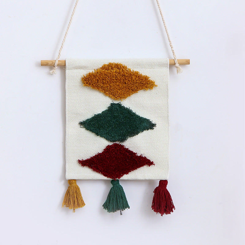 Woven wall hanging with hand-tufted rainbow design, cotton blend and decorative tassels Kalsten