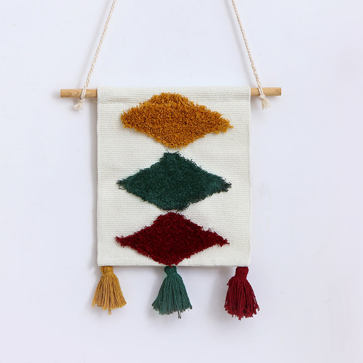 Woven wall hanging with hand-tufted rainbow design, cotton blend and decorative tassels Kalsten