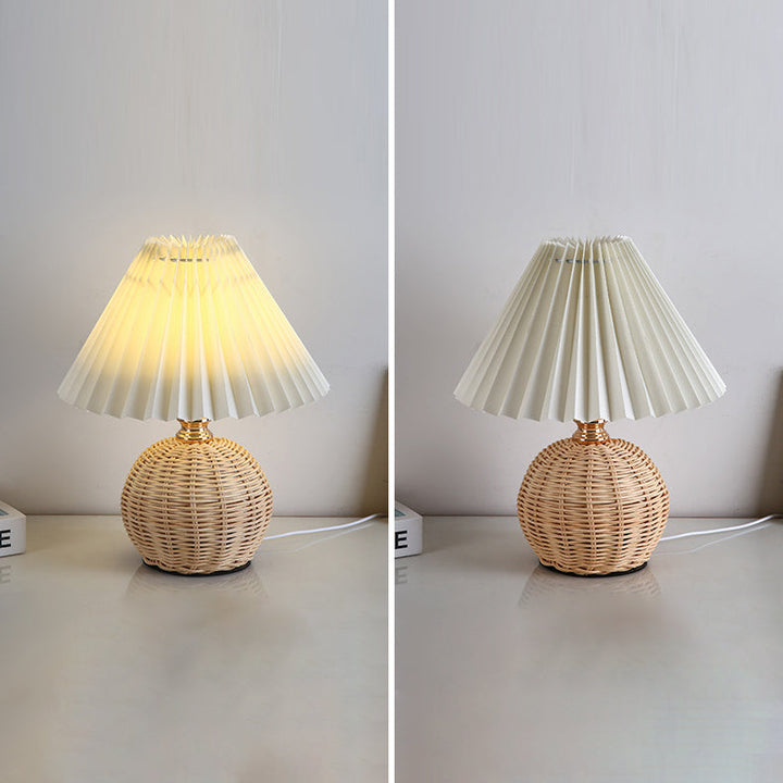 Kalsten | RattaLume Nordic LED Table Lamp | Woven Rattan & Foldable Fabric Shade | Mood Light | Decor for the Bedroom