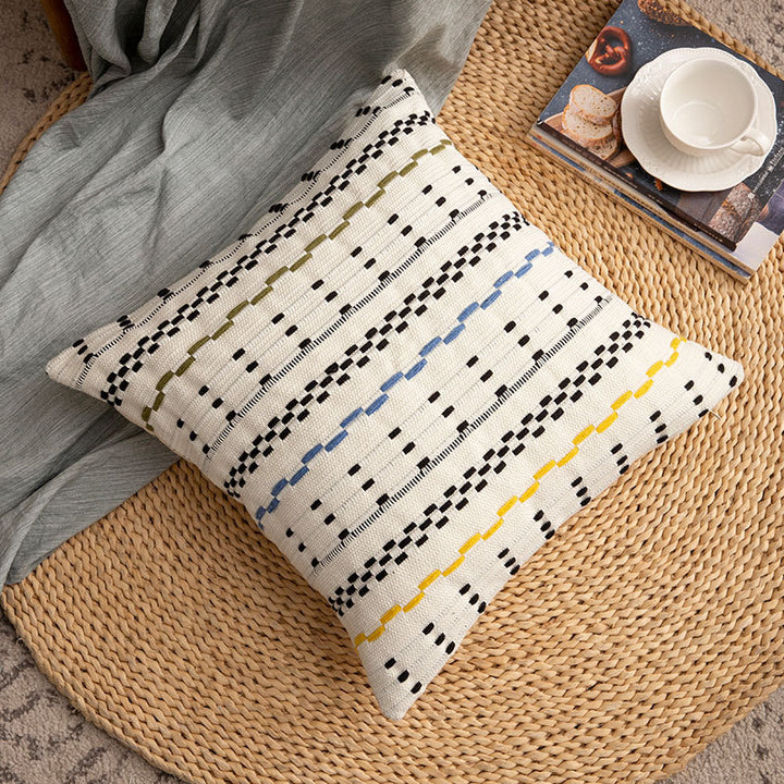 Woven square decorative cushion cover with decorative embroidered stripes made of cotton blend Kalsten