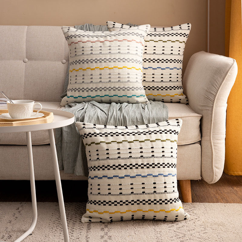 Woven square decorative cushion cover with decorative embroidered stripes made of cotton blend Kalsten
