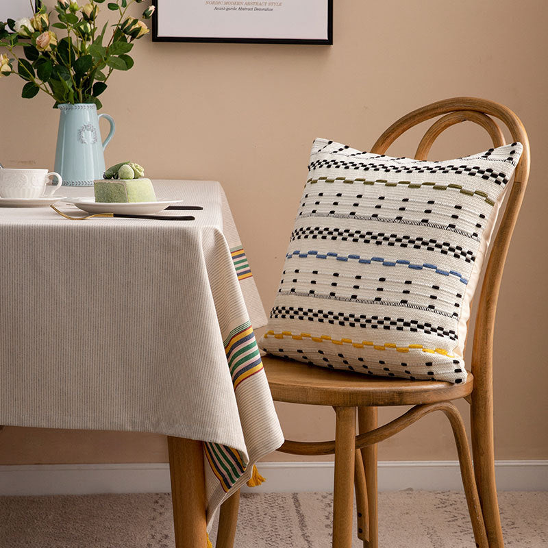 Woven square decorative cushion cover with decorative embroidered stripes made of cotton blend Kalsten