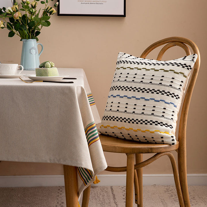 Woven square decorative cushion cover with decorative embroidered stripes made of cotton blend Kalsten