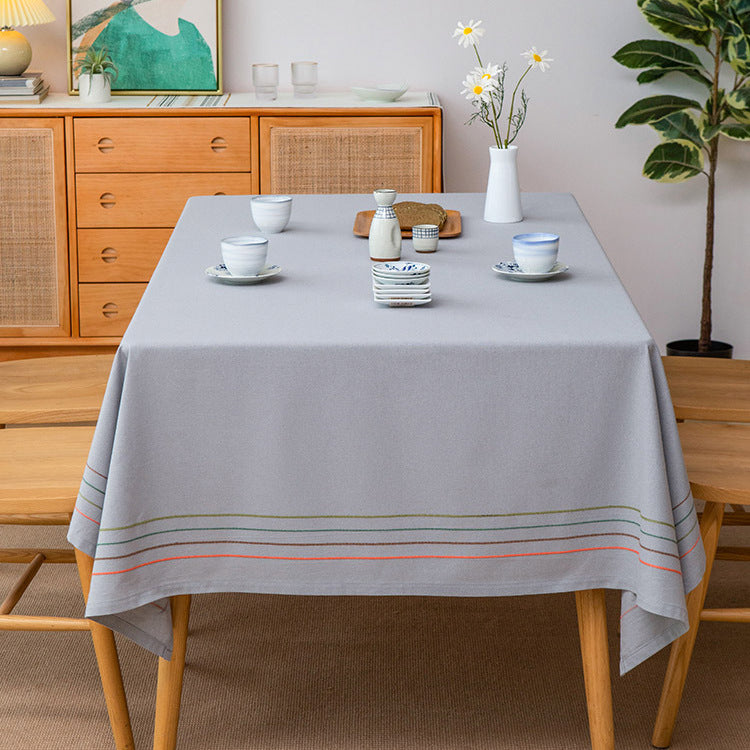 Rectangular tablecloth made of cotton blend with fine striped border and easy-care finish Kalsten