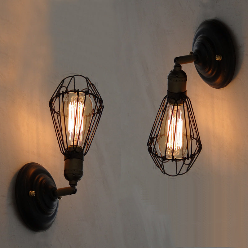1 Light Mini Caged Wall Lamp Rustic Stylish Weathered Brass Iron Wall Sconce Lighting for Dining Room | Kalsten