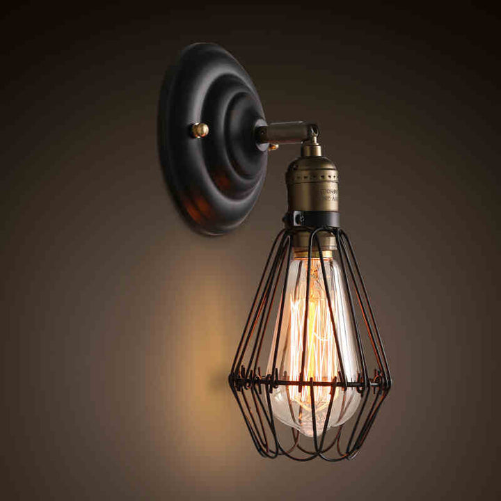 1 Light Mini Caged Wall Lamp Rustic Stylish Weathered Brass Iron Wall Sconce Lighting for Dining Room | Kalsten