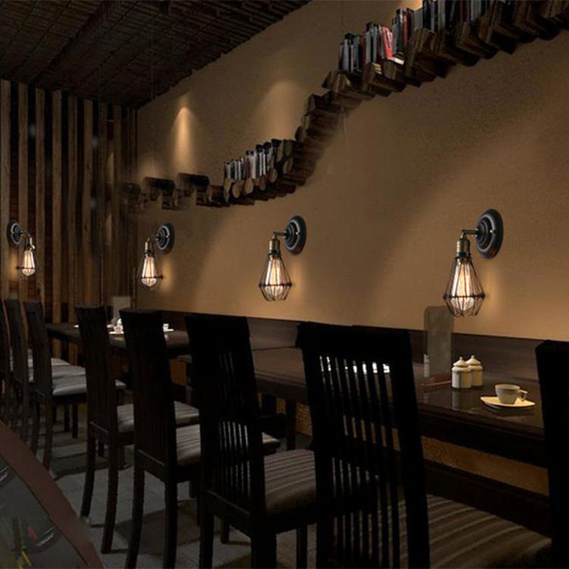1 Light Mini Caged Wall Lamp Rustic Stylish Weathered Brass Iron Wall Sconce Lighting for Dining Room | Kalsten