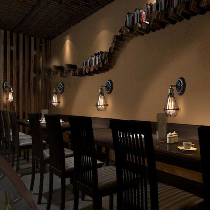 1 Light Mini Caged Wall Lamp Rustic Stylish Weathered Brass Iron Wall Sconce Lighting for Dining Room | Kalsten