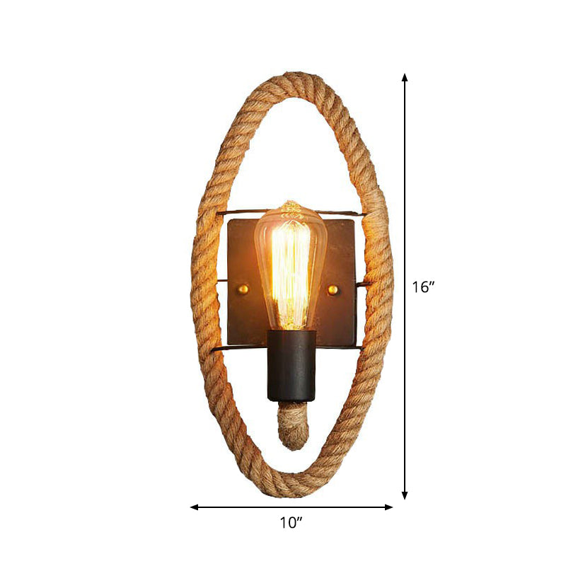 Kalsten | Single rope wrapped wall light farmhouse brown oval/round dining room wall mounted light with open lamp design