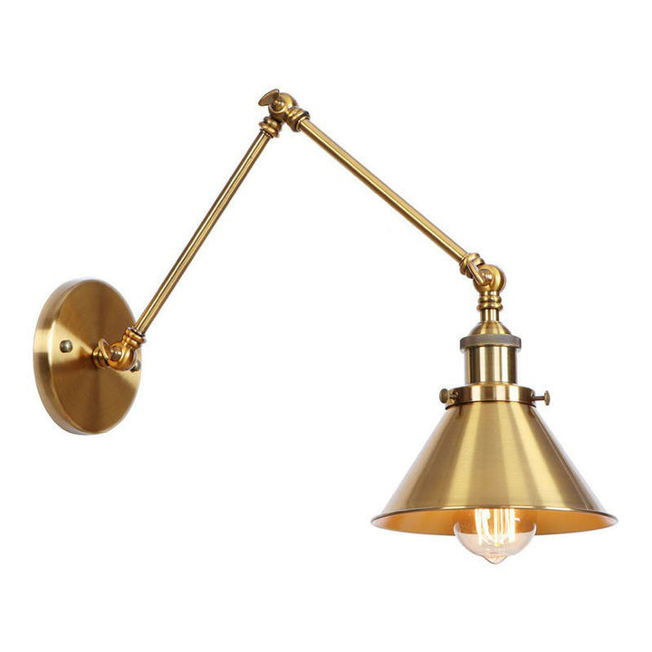 Kalsten | Iron Brass Wall Lighting Scalloped/Horn/Cone Single 6"/8" Width Antique Wall Lamp with Swing Arm